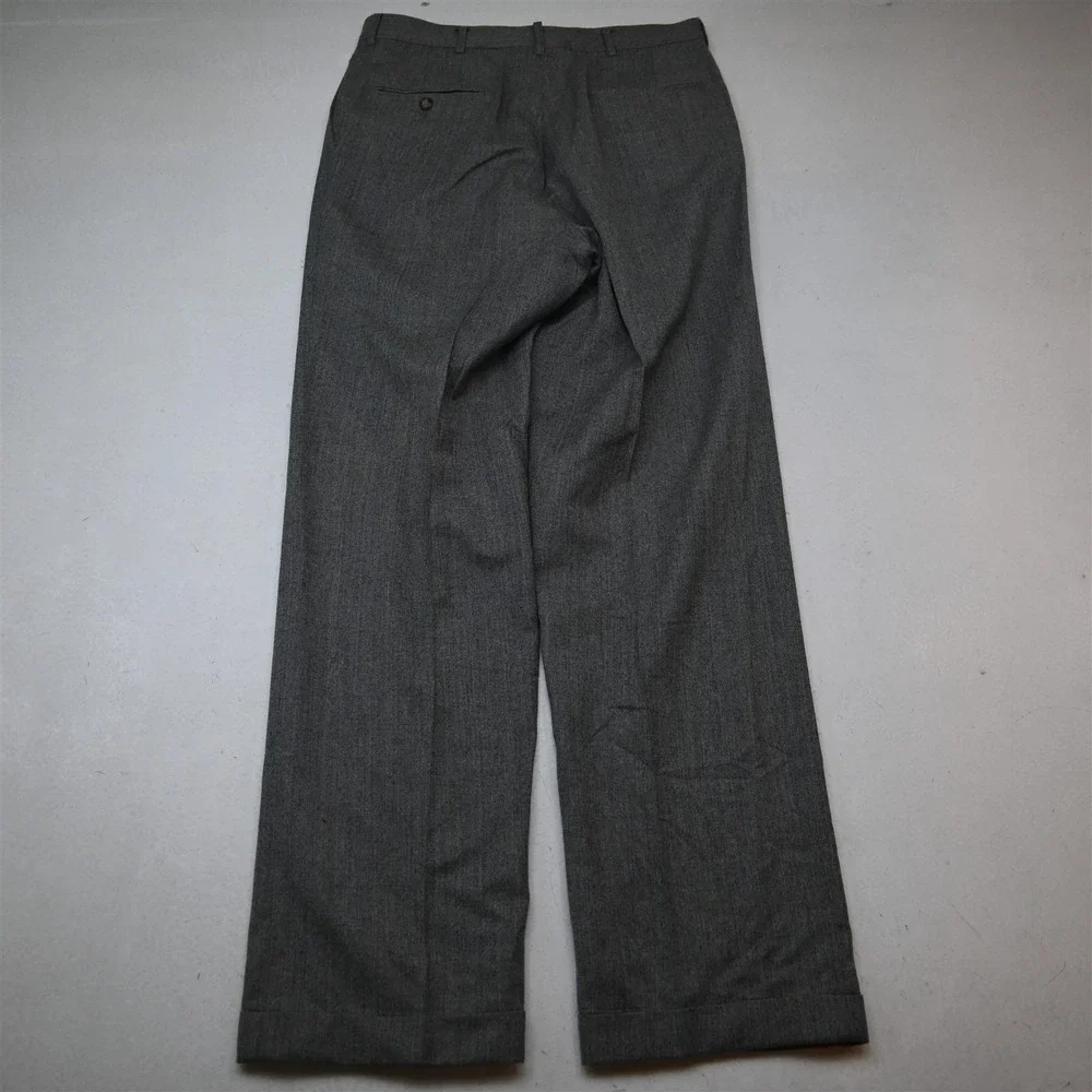 Vtg USA Made 42L 30x34 Gray Herringbone 100% Wool Flannel Mens Jacket Pants Suit